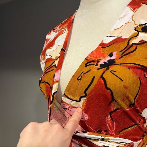 Nine West Floral fake Wrap short sleeve Dress size extra small - Picture 3 of 12